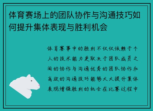 体育赛场上的团队协作与沟通技巧如何提升集体表现与胜利机会